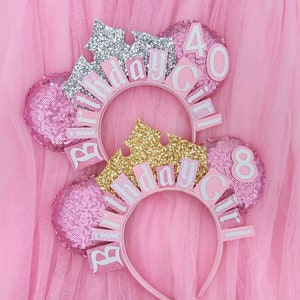 Sequin Birthday Girl Ears - Sleeping Beauty Ears - Minnie Mouse Ears - Birthday Minnie Ears - Aurora Crown - Princess Birthday Ears