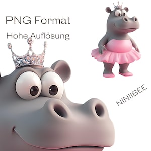 チュチュを着たカバ 12 匹、クリップアート、面白い、高品質の PNG、デジタル ダウンロード、透明な背景、デジタル ステッカー