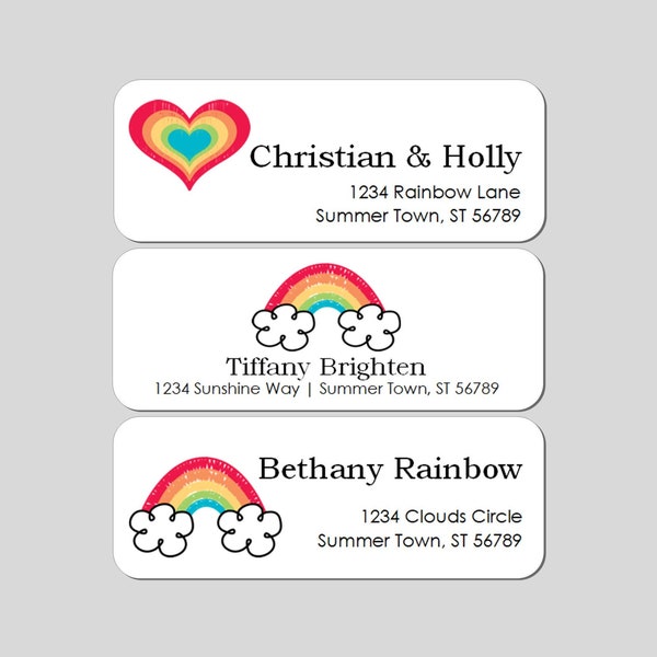 Rainbow Return Address Labels, Heart Rainbow Address Label, Rainbow Cloud Mail Stickers, Personalized Gift, Spring, Summer, All Occasions