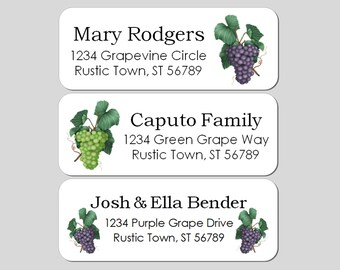 Rustic Grapes Return Address Label, Grapevine, Purple Grapes, Wedding Address Stickers, Green Grapes, Personalized Gift, Printed & Shipped