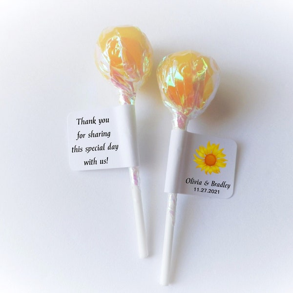 Sunflower Lollipop Labels | Rustic Sucker Label Wrapper | Choice of Yellow OR Orange Sunflower | Personalized For All Occasions