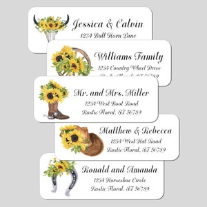 Western Address Labels | Rustic Sunflower Return Address Label, Personalized | Country Western Wedding Mailing Labels