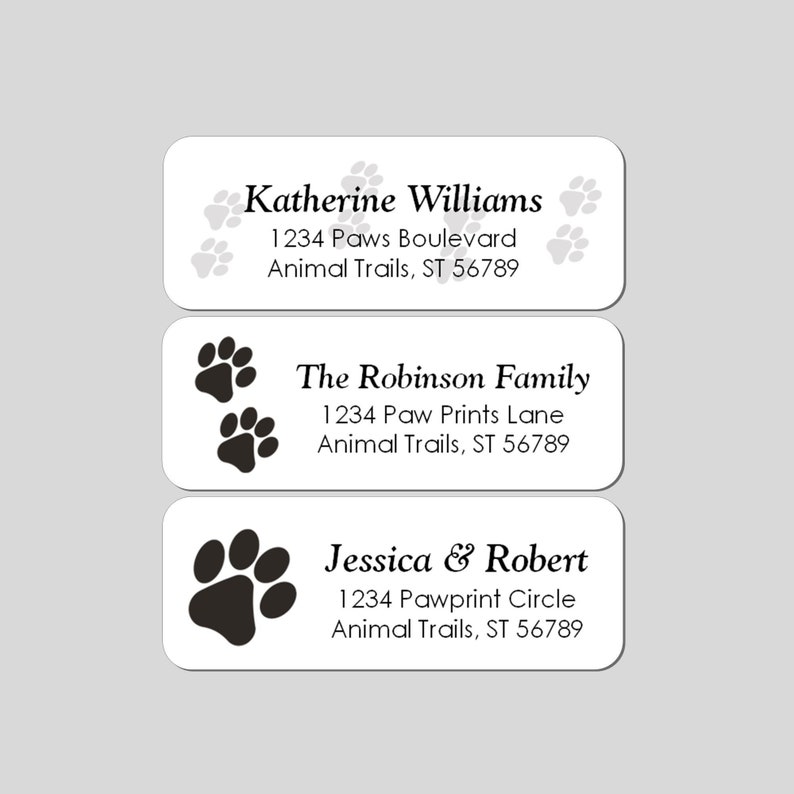 Paw Print Address Labels, Pawprint Return Address Label, Dog Paws, Cat