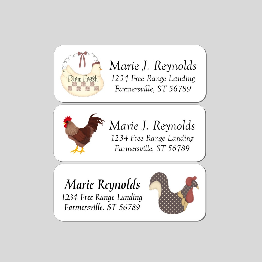 Rooster Address Labels Chicken Return Address Label Rustic Country Farm ...