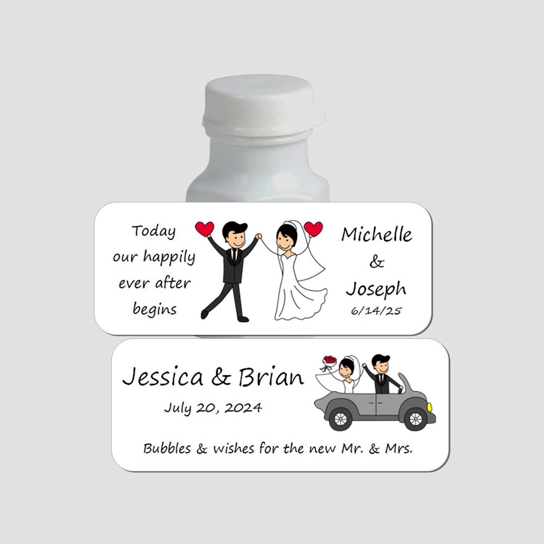 Cute Wedding Couple Bubbles Labels, Mini Bubbles Favors Stickers ...