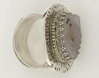 Sterling Silver statement ring with druzy stone and lots of texture!