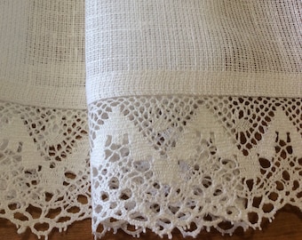White linen panel Cottage style window cowering Light filter Privacy screen Bathroom Decor French Country Kitchen Curtain Rod pocket