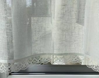 Rideau court en lin fait main avec bordure en dentelle Fenêtres de la cuisine campagnarde Décoration shabby chic