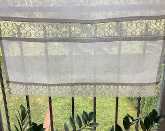 Cortina de linho sob medida para café com bolso para varão.