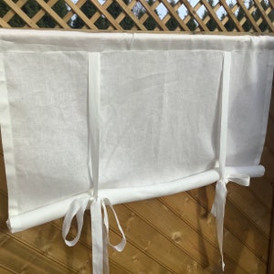 Persianas de tela de tamaño personalizado, cenefa de tela, cortinas romanas atadas, cortinas de lino natural con lazos