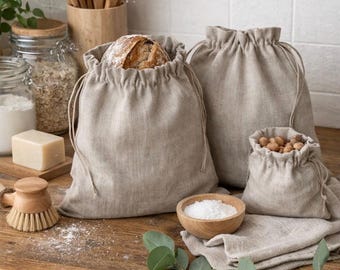 Sac à pain avec cordon de serrage Lin Rangement du pain réutilisable
