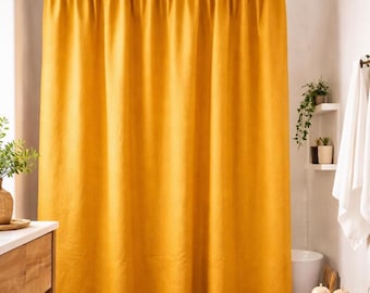Rideau de douche en lin moutarde avec attaches