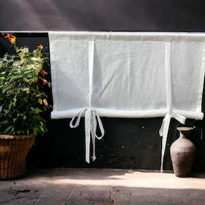 Handmade Tie up curtains Door fabric blinds  Custom size linen valance