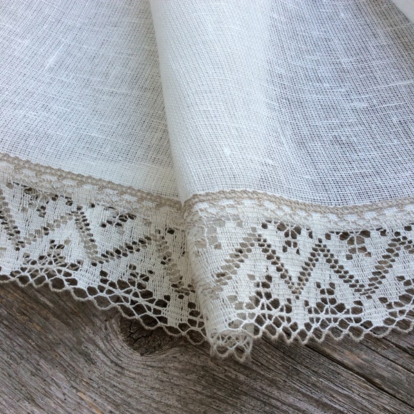 White Kitchen curtains Farmhouse curtains Linen cafe currtains Custom size Rustic curtains Handmade Eco friendly linen and lace