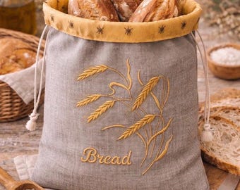 Sac à pain en lin XL réutilisable pour conserver les aliments, doublure en cire d'abeille