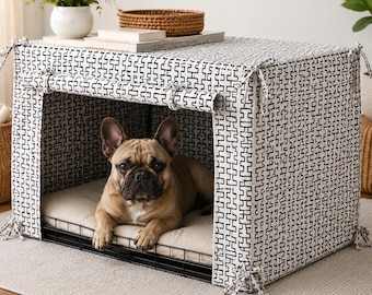 Housse de niche en coton pour chien, panneau avant enroulable