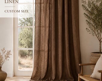 Rideaux en lin marron cacao Extra large Taille personnalisée