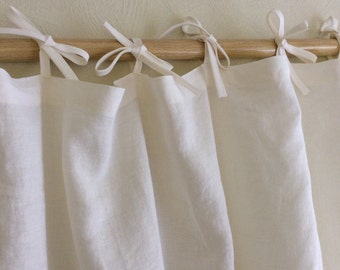 Rideau de douche en lin blanc avec attaches Panneaux de rideau extra larges