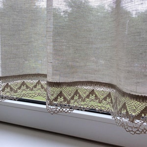 Kitchen Cafe curtains Linen valances Natural Grey Burlap Curtain panels Eco friendly Rustic Linen Drapes Farmhouse curtains