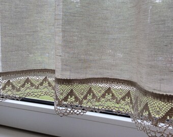 Linen Cafe Curtain: Natural Gray Burlap Valance, Rustic Farmhouse Style