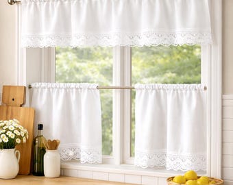 White linen cafe curtain kitchen valance Custom size