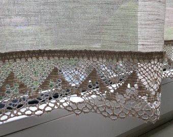 Rideau café en lin : gris semi-transparent avec dentelle