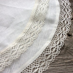 Cream round tablecloth Circle table runner Handmade linen tablecloth with lace