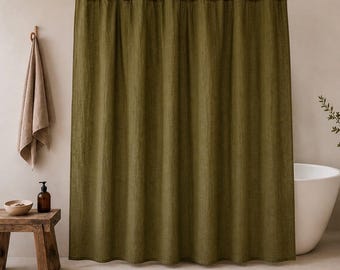 Rideau de douche en lin vert extra large