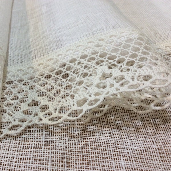 Kitchen Curtains White linen Curtains with Lace French Cafe curtains Rustic Curtains Linen drapes Handmade Farmhouse curtains