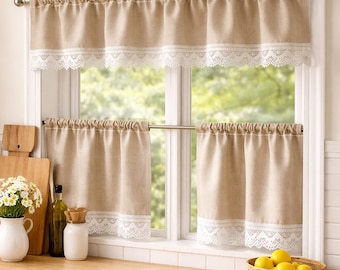 Cortinas de lino para cafetería, cortinas para armarios de cocina, personalizadas.