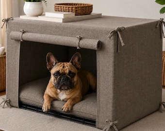 Housse de caisse en lin pour chien, panneau avant enroulable