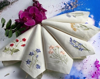 Embroidered linen napkins Wildflowers Set of 6 Handmade Mother day gift