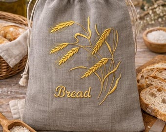 Sac à pain en lin avec doublure en cire d'abeille Rangement du pain réutilisable XL