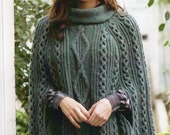 PDF Knitting Pattern - Ladies Cabled Poncho or Cape in Aran wool To fit 32-42 quot Busts - Instant Download