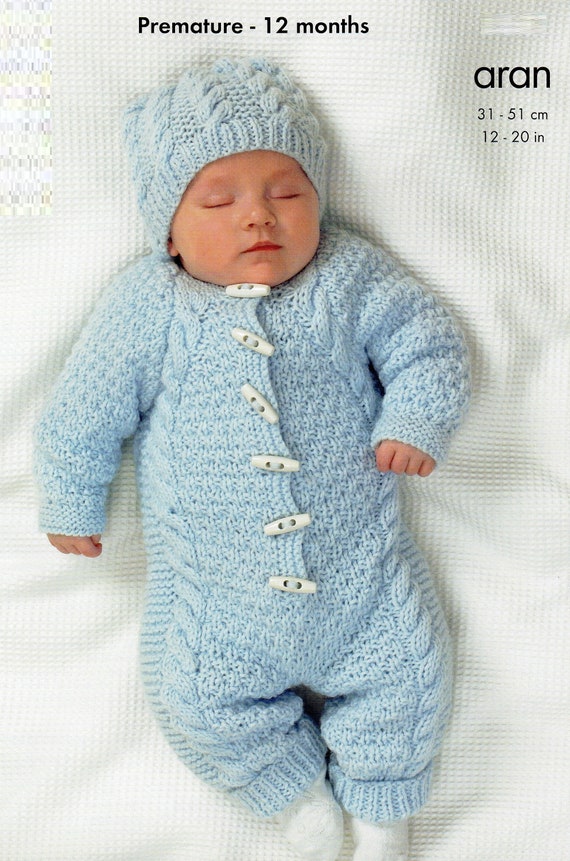 Baby Boy CABLE HOODED CARDIGAN TROUSERS KNITTING PATTERN Aran 14-28in Premature