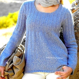 PDF Knitting Pattern - Ladies Scoop Necked Sweater - To Fit 32”-42” Busts - Instant Download.