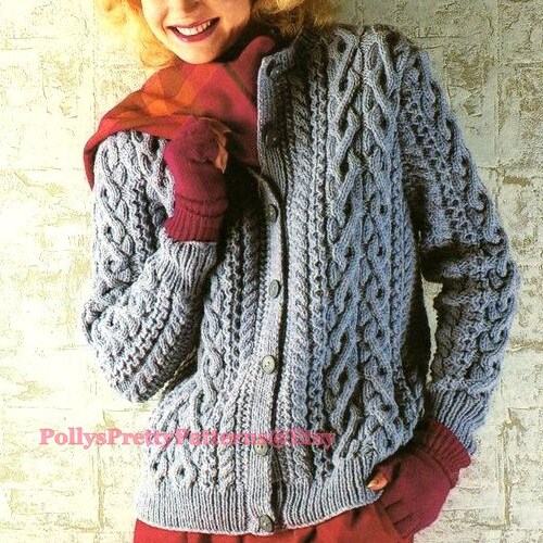 Vintage Womens Aran Cardigan Knitting Pattern PDF Ladies Cable - Etsy