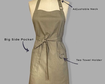 Custom Made Linen Blend Apron  Personalised Apron With Pockets/ Tea Towel Loop Cotton Cooking Apron For Kitchen Chef Gardening Florist Gift