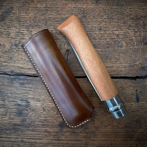 Veg-tanned leather belt sheath for Opinel No. 12