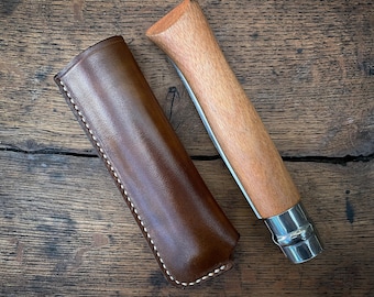 Veg-tanned leather belt sheath for Opinel No. 12