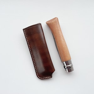 Veg-tanned leather belt sheath for Opinel No. 10