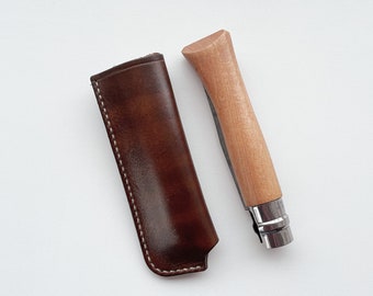 Veg-tanned leather belt sheath for Opinel No. 10