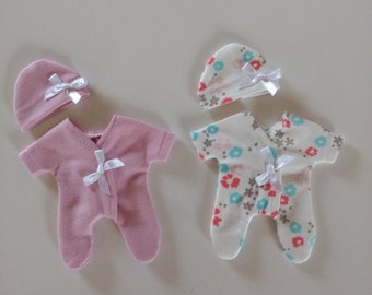 5 Inch Baby Doll Sleeper and Cap Set, Listing is for One Set - Select Your Fabric From Solid Pink or Multi Floral - Organic Cotton Knit