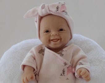 7-8" Reborn Doll Outfit, Pink Garden Print Knit Top, Pants, Headband (Optional Pillow)