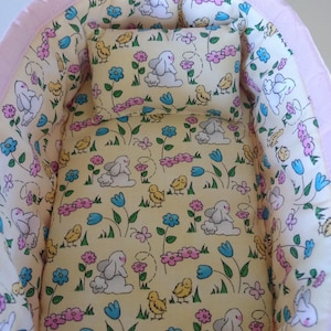 Doll Bed for 7&quot; and 8&quot; Dolls Conventional or Reborn Doll Bed 10&quot; Bed with Bunnies, Chicks and Flowers in Vibrant Colors