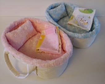 Doll Basket 10" with Minky Faux Fur Lining for 7, 8, 9 Inch Dolls