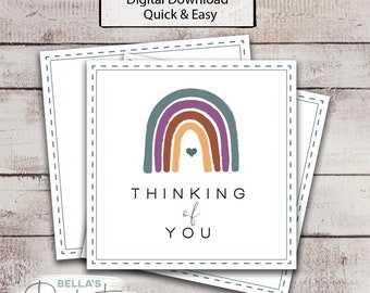 Printable Thinking of You Gift Tags | 2.5&quot; Square | Cookie Bag Tag | Digital Download