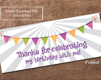 Birthday Thank You Cookie Bag Topper, Party Favor, Goodie Bag Topper, 2 different sizes included, Download