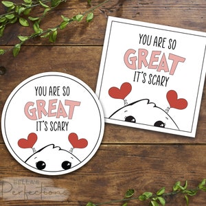 Druckbare Valentinstag Monster Cookie Tag | Du bist so großartig, dass es beängstigend ist 2"und 2,5" | Rosa | Digitaler Download