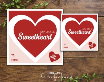 You are a Sweetheart Valentine's Day Cookie Tag | 2 Sizes Included | 2"x2" and 3"x3" Square Tag | Conversation Heart Cookie